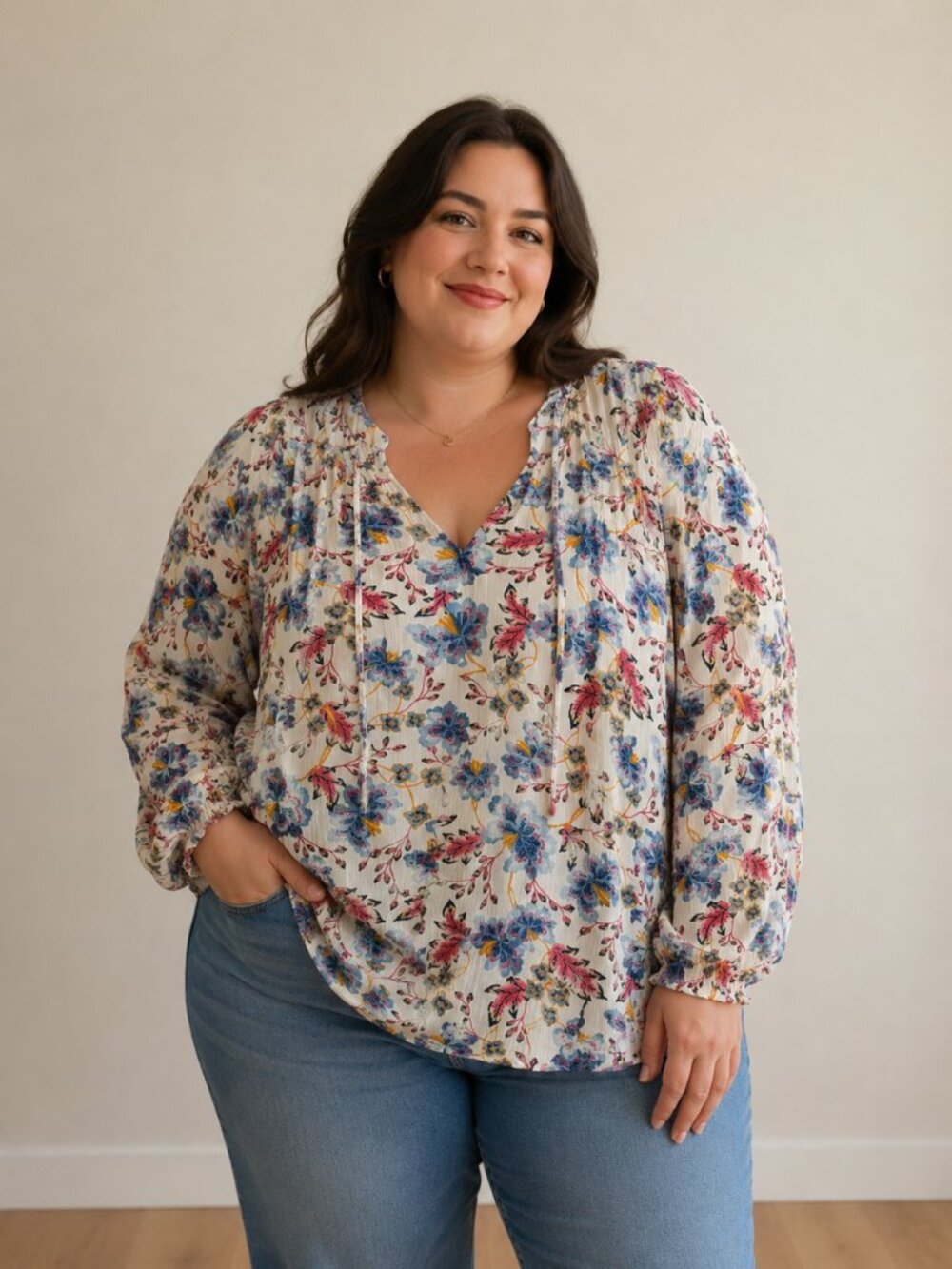 Boho Peasant Style Old Navy Long Sleeve Floral Top